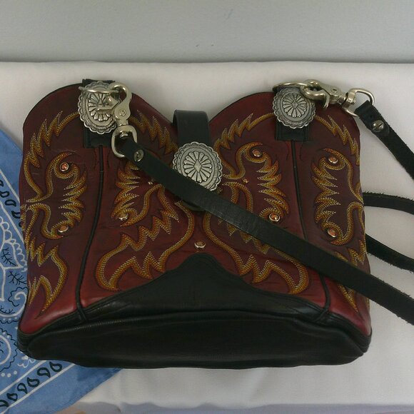 Nocona Boot Purse Upcycled Leather Cowboy Boot Bucket Handbag - Picture 1 of 10